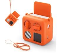 Silicone Case with Strap for Yoto Mini 2024 Edition Kids Audio Player | Silicone Adventure Jacket Cover with Card Space and Matching Wrist Lanyard Anti-slip Skin Cover Case-Orange