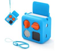 Silicone Case with Strap for Yoto Mini 2024 Edition Kids Audio Player | Silicone Adventure Jacket Cover with Card Space and Matching Wrist Lanyard Anti-slip Skin Cover Case-Blue