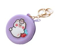 Silicone Cash Purse, Cute Zip Closure Women Change Pouch Wallet Multifunctional Mini Purse Water Proof Money Organizer with Hanging Link for Money Lipstick Keys (Round-Strawberry Bear)