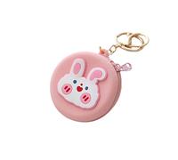 Silicone Cash Purse, Cute Zip Closure Women Change Pouch Wallet Multifunctional Mini Purse Water Proof Money Organizer with Hanging Link for Money Lipstick Keys (Round-Pink Bunny)