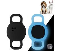 Silicone Cat Collar Holder for Tile Sticker 2024, 2 Pack Protective Case for Tile Sticker Tracker Pet Dog Cat (Black/Luminous Blue)
