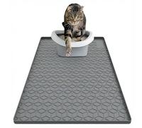 Silicone Cat Litter Mat, Large Cat Litter Tray Mat 86 x 56 CM Cat Litter Trapping Mat, Non-Slip and Waterproof, Raised Edge Easy Clean, Cat Mat for Litter Box (Grey)