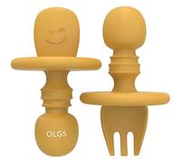 Silicone Children's Cutlery Set of 2 Yellow, Mustard | The First Baby Cutlery Fork and Spoon BPA Free | Teething Ring for Teething Toy for Babies and Children | Self-Feeding Cutlery (Mustard)