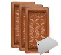 Silicone Chocolate Bar Moulds, 3-Pack Break-Apart Design with Scraper, Brown and Orange