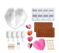 Silicone Chocolate Mould Set, 14Pcs Breakable Heart Mold Set with Hammers, Number and Letter Molds, Popsicle Cakesicle Molds, Heart Cake Mold for Easter, Valentine, Birthday.