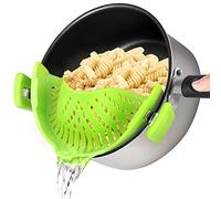 Silicone Clip On Strainer Colander Spout Kitchen Gadget Tool Food Drainer For Spaghetti, Pasta, Ground Beef, Universal Fit On All Pots and Bowls, Flexible and Small For Space Saving - Green