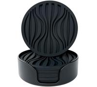 Silicone Coaster Set of 6 Pieces with Silicone Cup Holder,Drinking Coasters, Cup Mat for Drinks,Live for Hot or Cold Drink Thickened, Non-Slip, Non-Stick, Deep Tray Black