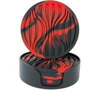 Silicone Coaster Set of 6 Pieces with Silicone Cup Holder,Drinking Coasters, Cup Mat for Drinks,Live for Hot or Cold Drink Thickened, Non-Slip, Non-Stick (Black red)