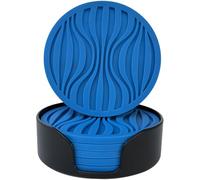 Silicone Coaster Set of 6 Pieces with Silicone Cup Holder,Drinking Coasters, Cup Mat for Drinks,Live for Hot or Cold Drink Thickened, Non-Slip, Non-Stick, Deep Tray (Blue)