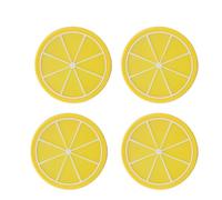 Silicone Coasters, 4 pcs Drink Coasters Outdoor Coasters for Patio Table Fruit Coaster Anti Slip Heat Insulation Cup Coasters Protect Table for Kitchen (Lemon)