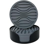 Silicone Coasters Set of 6 Thick Design (0.5cm) Round Drink Coasters for Drinks, Coffee, Beer with Non-Slip Pattern (Grey)