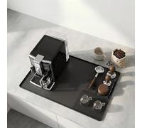 Silicone Coffee Machine Mat, 60x40cm Large Coffee Bar Mat for Countertop, Raised Edges Anti-Spill Draining Mat, Heat Resistant Non-Slip Dish Drying Mat for Kitchen Cafe Station, 1cm Thick（Black）