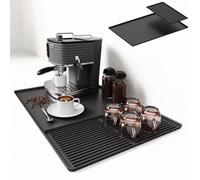 Silicone Coffee Mat, Espresso Bar Mat with Dish Drying Mat, Non-Slip, Heat Resistant Mats for Countertop Protector for Coffee Maker, Toaster, Microwave, Oven & More (Black, 24"x16")