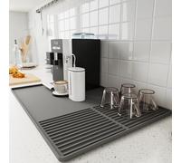 Silicone Coffee Mat with Raised Edges, 20'' X 12'', Bar Mat for Countertops, Fits Under Coffee Maker, Espresso Machine, Dish Drying Mat (GRAY)