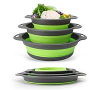 Silicone Colanders, 3 Pack Foldable Kitchen Strainers for Draining Pasta, Fruits, and Vegetables - Collapsible Filter Drain Baskets