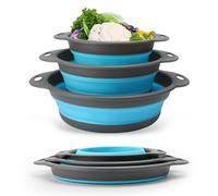Silicone Colanders - 3 Pack Foldable Kitchen Strainers for Draining Pasta, Fruits, and Vegetables - Collapsible and Convenient Design