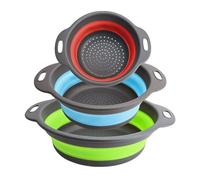 Silicone Colanders, 3 Pack Foldable Kitchen Strainers for Draining Pasta, Fruits, and Vegetables - Collapsible Filter Drain Baskets