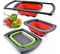 Silicone Collapsible Colander for Sink, Extendable Space-Saving Strainer Basket (Silicone, Red)
