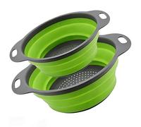 Silicone Collapsible Colander Set, Foldable Kitchen Strainer Drain Basket with Handles for Washing & Draining Fruit, Vegetables & Pasta - 2PCS (Small + Large) (2PCS Round Shape)