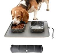 Silicone Collapsible Dog Bowl,2-in-1 Portable Pet Food & Water Bowl with Storage Bag for Walking Camping Hiking Travel, BPA-Free One-Piece Rim(Grey)