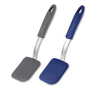 Silicone Cookie Spatula Turner, 2Pcs Silicone Spatula Nonstick Mini Brownie Spatula Heat-Resistant for Flip Egg in Small Frying Pan Cookie Batter Cookware Cooking Baking (2pcs blue gery)