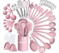 Silicone Cooking Kitchen Utensil Set, AIKKIL 43 Pcs Pink Cooking Utensils Set, Turner, Tongs, Spoon, Spatula, Kitchen Gadgets Tools Set for Nonstick Cookware, Heat Resistant (Dishwasher, BPA Free)