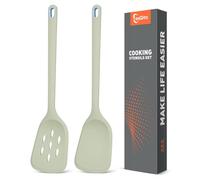 Silicone Cooking Spatula&Slotted Spatulas, Pack of 2 |Solid Turner Kitchen Utensils Set for Cooking,Frying, Baking, Flipping, Turning,Heat Resistant 450℉ (Green)