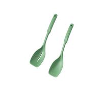 Silicone Cooking Spoon,Non-Stick Slotted and Solid Spoon Set with Deep Bolw Measurement Mark, Kitchen Utensils Green