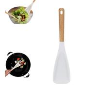 Silicone Cooking Spoon, Non-stick Spatula, Food-grade Silicone Kitchenware, Multi-function Kitchen Spatula, Heat-resistant Wooden Handle Spoon (White)