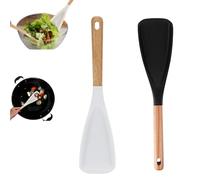 Silicone Cooking Spoon, Non-stick Spatula, Food-grade Silicone Kitchenware, Multi-function Kitchen Spatula, Heat-resistant Wooden Handle Spoon (Black+white)
