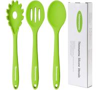 Silicone Cooking Spoons, Heat Resistant Large Silicone Pasta Slotted Spoon Solid Basting Spoon set for Nonstick Cookware, BPA Free Black Kitchen Silicone Spoons set for Mixing, Serving, Draining Green