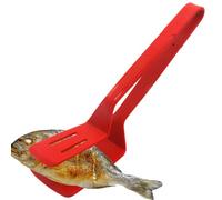 Silicone Cooking Tongs, Premium Stainless Steel Silicone Barbecue Clamp, Multipurpose BBQ Clamp Spatula for Gripper Bread Clip, Fried Steak Clamp, Flipping Fish, Toast Salad Tongs, Red（11 Inch）