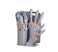 Silicone Cooking Utensil Set, 19 Pieces, Non-Stick Spatula, Spoon and Knife, Assorted Colours (Grey)