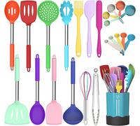 Silicone Cooking Utensil Set, Fungun Non-stick Kitchen Utensil 24 Pcs Cooking Utensils Set, Heat Resistant Cookware, Silicone Kitchen Tools Gift with Stainless Steel Handle (Colorful-24pcs)