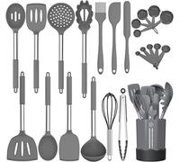 Silicone Cooking Utensil Set, Fungun Non-stick Kitchen Utensil 24 Pcs Cooking Utensils Set, Heat Resistant Cookware, Silicone Kitchen Tools Gift with Stainless Steel Handle (Gray-24pcs)