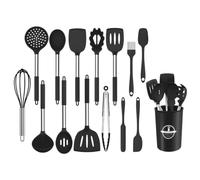 Silicone Cooking Utensil Set, Yixinhe Kitchen Utensils 15pcs Cookings Utensils with Stainless Steel Handle Heat Cookings Tools, Kitchen Cooking, Spatula Turner,Whisk Kitchens Tools Set -Black
