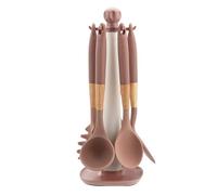 Silicone Cooking Utensils - 7-Piece Food Grade Long Handle | Kitchen Tools Set with Storage Stand | for Nonstick Cookware Pots Pans Baking Mixing Home Restaurant Camping