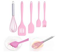 Silicone Cooking Utensils Kitchen Utensil Set, 5 Piece Silicone Spatula Baking Scraper Egg-Beater Kitchen Accessories(Pink)
