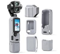 Silicone Cover Case for DJI Osmo Pocket 4P, Protective Cover Sleeve with Tempered Glass Screen & Lens Protector, FrameTap Remote Controller Shell, Anti-Slip Scratch-Resistant, Protection Kit，Dark Gray