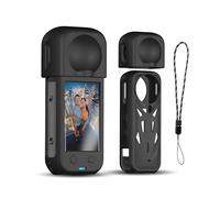 Silicone Cover Case for Insta360 X5, Soft Lens Cap Protector All-Round Protective Case for Insta 360 X5 Accessories with Wrist Strap, Shockproof, Precision Fit, Charging Port Accessible (Black)