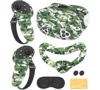 Silicone Cover Set Compatible with Meta Quest 3S Accessories, VR Protector Face Cover, Controller Grips, Front Shell Headset and Lens Protective for Oculus/Meta Quest 3s Accessories(Camouflage Green)