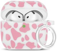 Silicone Cow AirPods 4 Case 2024, YOMPLOW Case Cover with Cleaner Kit for Apple Airpods 4th Generation Floral Print Soft Flexible Cover for Air Pod 4th Women Girls, Skin with Keychain - Pink Cow