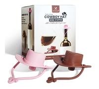 Silicone Cowboy Hat Wine Bottle Stopper 2 Pack - Dark Brown & Pink - Airtight Wine Saver Caps - Western Novelty Bar Accessories - Gift Set for Wine Lovers - by ZUHSAN