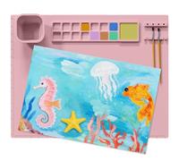 Silicone Craft Mat for Kids 21×18 Inches Silicone Art Mats with Water Cup and Palette Plate Painting Mat Non-Stick Sheet Painting Station for Watercolour Paintings Clay Art Creation (Pink)