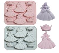 Silicone Crown Fondant Candy Molds, 8 Shape Crown Silicone Mold Princess Dress Fondant Molds for Cake Decoration Sugar Cupcake Topper 2 Pack