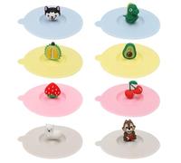Silicone Cup Cover, 8 Pack Reusable Cup Covers for Drinks 10cm/3.9in Anti-Dust Glass Covers for Drinks to Stop Flies Suction Seal Mug Lids for Hot Cool Drink with Replaceable Fruit Animal Handle