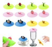 Silicone Cup Covers, 12 PCS Cartoon Silicone Glass Cup Cover, Food-grade Silicones Drink Glass Cup Lids, Reusable Anti-dust Cup Covers for Coffee, Mug, Anti-dust, Suction Seal