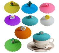 Silicone Cup Covers, 8 PCS Cartoon Silicone Glass Cup Cover, Reusable Silicone Drink Glass Cup Lids, Food-grade Silicone Glass Cup Covers for Tea Beer Wine Glass Coffee Mug Anti-dust Suction Sea