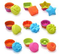 Silicone Cupcake Liners Reusable Baking Cups Pack of 36 Colorful Reusable 9 Shapes Silicone Mini Cupcake Molds, Nonstick Muffin Baking Cups Cupcake Liners Candy Molds Set DIY Cake Tools