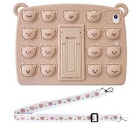 Silicone Cute Brown Bear Tablet Case with Fold Stand for iPad Mini 1 2 3 4 5 6 8.3" 9.7" 10.2" 10.5" 10.9" 11" 2017 2018 2019 2020 2021 with Lanyard Shockproof Cover